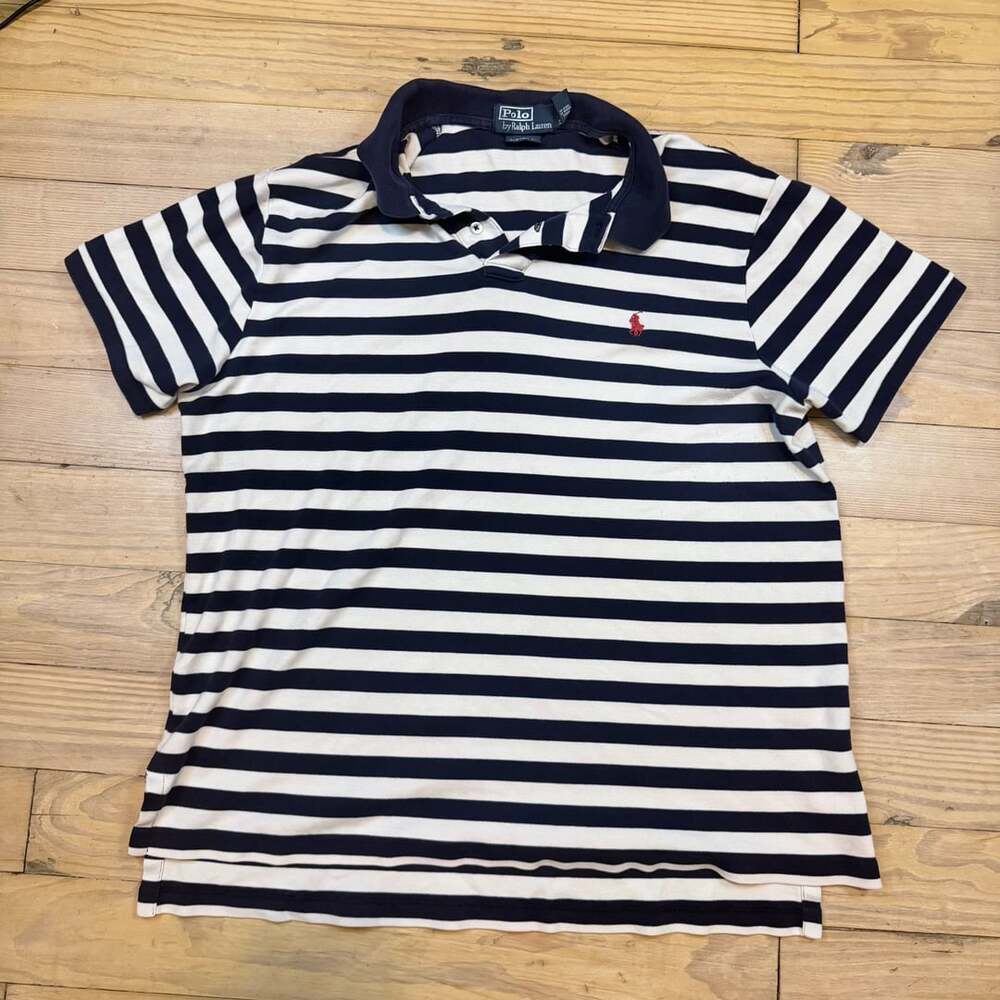 Polo Ralph Lauren Polo Shirt Size XL White Navy Striped - Picture 5 of 7